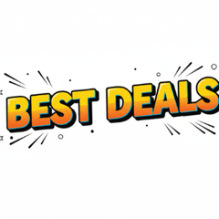 Colorful text graphic saying 'BEST DEALS' with bursts and stars, highlighting top offers.