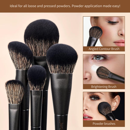 14-Piece Makeup Brush Set - Professional Black Kabuki Foundation, Eyeshadow, Contour, Concealer, Powder, Eyeliner, Crease, Eyebrow, and Blending Brushes