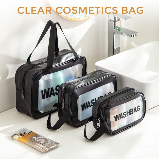 Versatile 3-Pack Waterproof Cosmetic and Toiletry Bags - Clear Travel Organizers in 3 Sizes