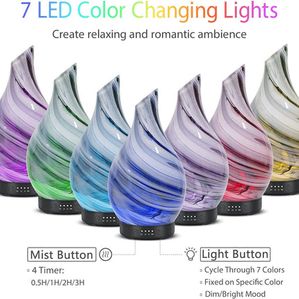 Essential Oil Diffuser 120ML Aroma Ultrasonic Humidifier Night Lights with Handmade Glass BPA Free Waterless Auto-Off Timer Setting for Home Yoga Office