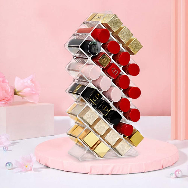 Acrylic Lipstick Organizer with 28 Spaces - Clear Lip Gloss Storage and Display Stand