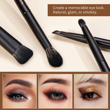 14-Piece Makeup Brush Set - Professional Black Kabuki Foundation, Eyeshadow, Contour, Concealer, Powder, Eyeliner, Crease, Eyebrow, and Blending Brushes