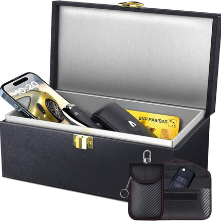 Ultimate RFID Anti-Theft Faraday Box & Pouch 2-Pack - Keyless Entry Car Key Signal Blocking Protection