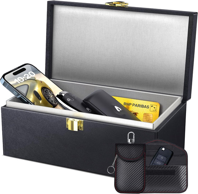 Ultimate RFID Anti-Theft Faraday Box & Pouch 2-Pack - Keyless Entry Car Key Signal Blocking Protection
