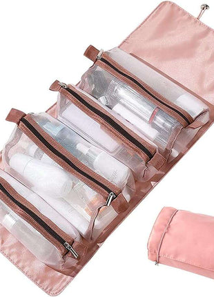 Stylish Pink Portable Toiletry & Makeup Bag - Waterproof, Hanging Design, Perfect for Travel and Daily Use!