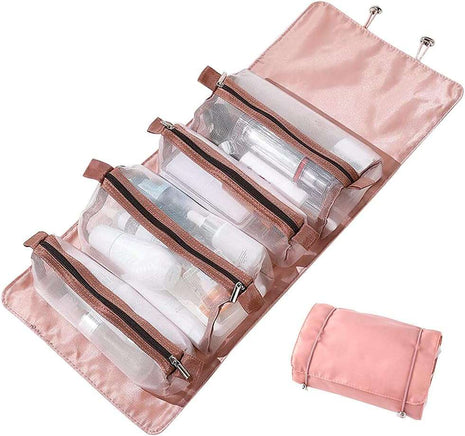 Stylish Pink Portable Toiletry & Makeup Bag - Waterproof, Hanging Design, Perfect for Travel and Daily Use!