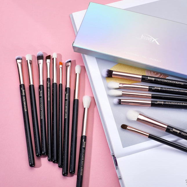 15-Piece Professional Makeup Brush Set - Luxurious Pearl Black & Rose Gold, Natural-Synthetic Hair for Flawless Application