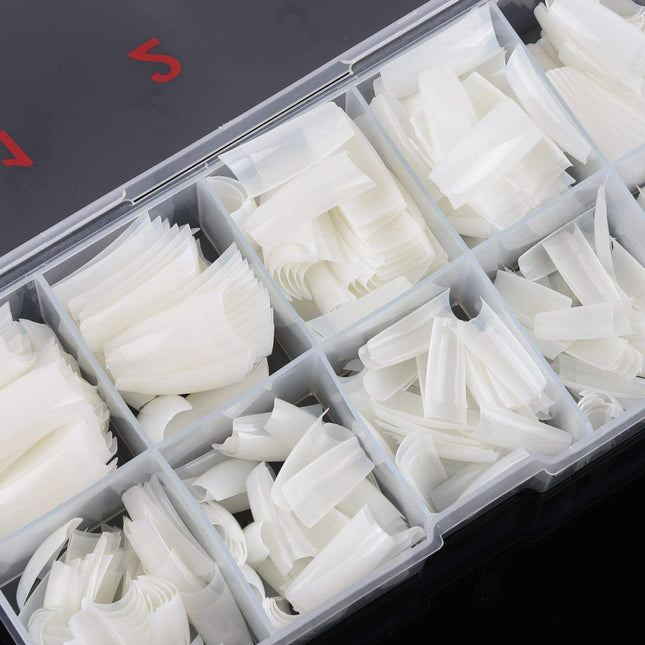 1000PCS French Nail Tips - Acrylic Flake Half Cover Artificial False Nails for DIY Nail Art (Natural/Clear)