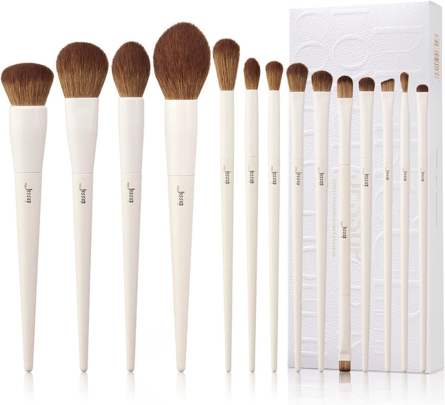 14-Piece Luxury Synthetic Makeup Brush Set - Flawless Foundation, Contour, Blush & Eye Makeup - Chic Light Grey Collection T329