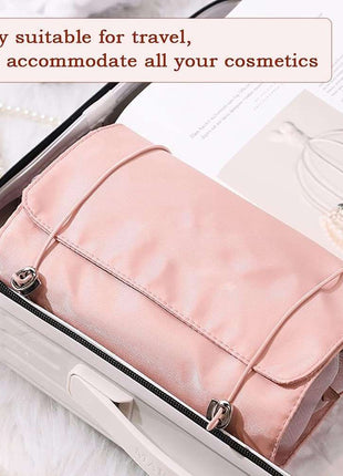 Stylish Pink Portable Toiletry & Makeup Bag - Waterproof, Hanging Design, Perfect for Travel and Daily Use!