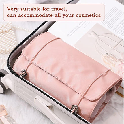 Stylish Pink Portable Toiletry & Makeup Bag - Waterproof, Hanging Design, Perfect for Travel and Daily Use!