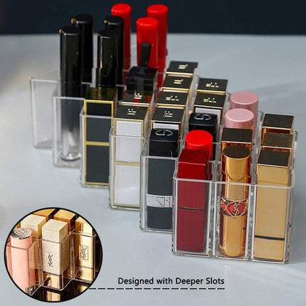 Acrylic Lipstick Organizer with 28 Spaces - Clear Lip Gloss Storage and Display Stand