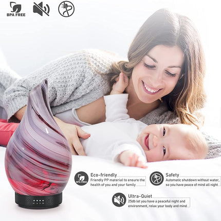 Essential Oil Diffuser 120ML Aroma Ultrasonic Humidifier Night Lights with Handmade Glass BPA Free Waterless Auto-Off Timer Setting for Home Yoga Office