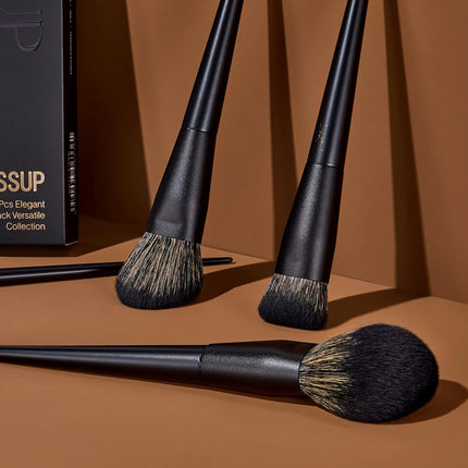 14-Piece Makeup Brush Set - Professional Black Kabuki Foundation, Eyeshadow, Contour, Concealer, Powder, Eyeliner, Crease, Eyebrow, and Blending Brushes
