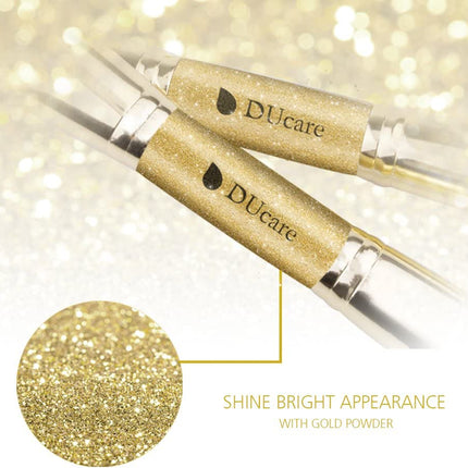 Gold Duo End Makeup Brushes - Foundation, Powder & Contour - 2-Piece Synthetic Cosmetic Tool Set