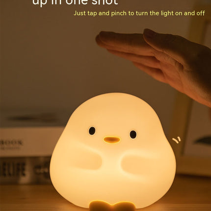 Cute Duck LED Night Lamp Cartoon Silicone USB Rechargeable Sleeping Light Touch Sensor Timing Bedroom Bedside Lamp for Kid Gift Home Decor