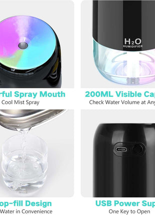 Portable Mini USB RGB Cool Mist H2O Humidifier Aromatherapy Essential Oil Diffuser Home 5V Power Humidity Control