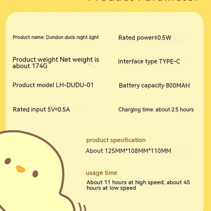 Cute Duck LED Night Lamp Cartoon Silicone USB Rechargeable Sleeping Light Touch Sensor Timing Bedroom Bedside Lamp for Kid Gift Home Decor