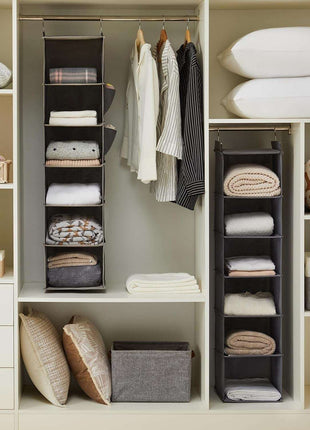 Hanging Closet Organizer, 6-Shelf Cloth Hanging Storage with Side Pockets,Grey