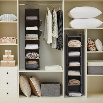 Hanging Closet Organizer, 6-Shelf Cloth Hanging Storage with Side Pockets,Grey