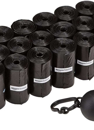 Premium Unscented Dog Poop Bags with Convenient Dispenser & Leash Clip - 300 Count (20 Rolls) - Extra Large Size 33.02 x 22.86 CM - Durable Black Design