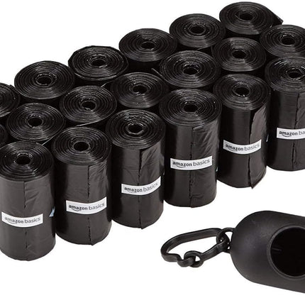 Premium Unscented Dog Poop Bags with Convenient Dispenser & Leash Clip - 300 Count (20 Rolls) - Extra Large Size 33.02 x 22.86 CM - Durable Black Design