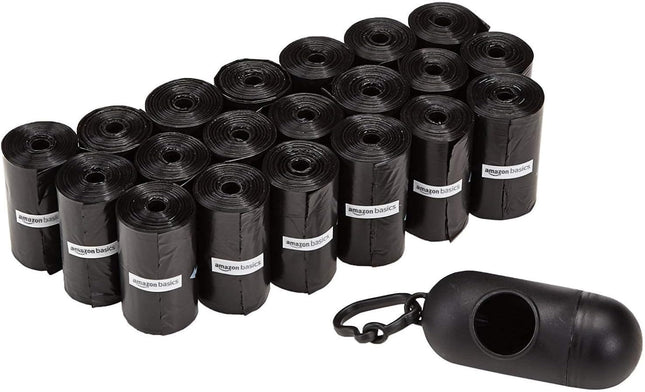 Premium Unscented Dog Poop Bags with Convenient Dispenser & Leash Clip - 300 Count (20 Rolls) - Extra Large Size 33.02 x 22.86 CM - Durable Black Design