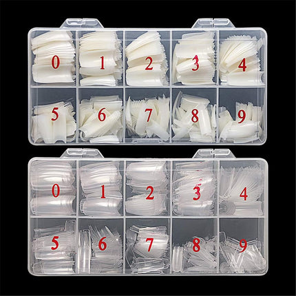 1000PCS French Nail Tips - Acrylic Flake Half Cover Artificial False Nails for DIY Nail Art (Natural/Clear)