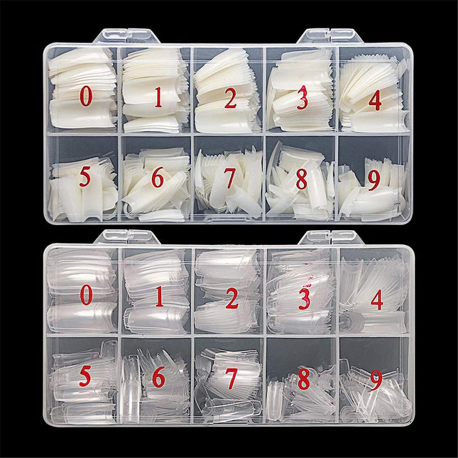 1000PCS French Nail Tips - Acrylic Flake Half Cover Artificial False Nails for DIY Nail Art (Natural/Clear)
