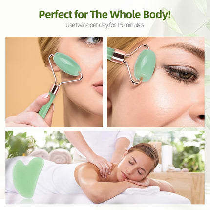 Revitalize Your Skin: 2-Piece Gua Sha & Jade Roller Set for Radiant Face Sculpting and Puffiness Relief