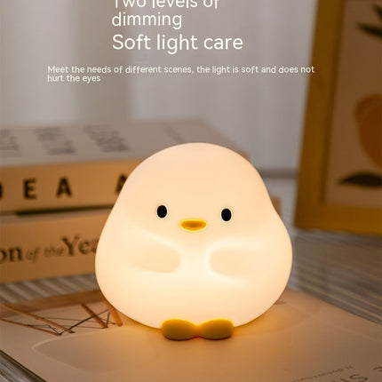 Cute Duck LED Night Lamp Cartoon Silicone USB Rechargeable Sleeping Light Touch Sensor Timing Bedroom Bedside Lamp for Kid Gift Home Decor