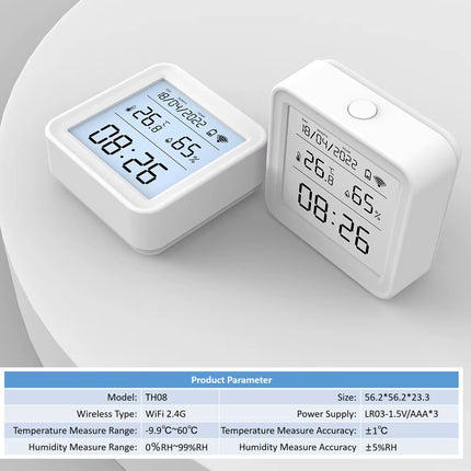 Tuya Smart WiFi Temperature and Humidity Sensor with Backlight, Compatible with Alexa and Google Assistant