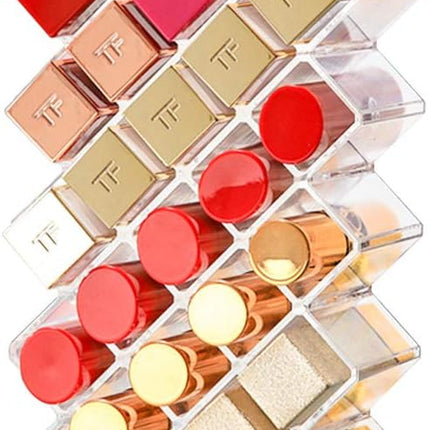 Acrylic Lipstick Organizer with 28 Spaces - Clear Lip Gloss Storage and Display Stand