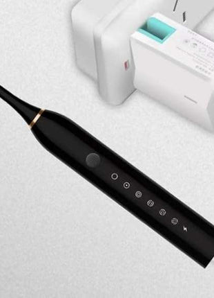Rechargeable Toothbrush, Deep Cleaning Electronic Toothbrush, IPX7 Waterproof, with 4 Replacement Heads (Black with Four Brush Heads, 225 mm x 25 mm)