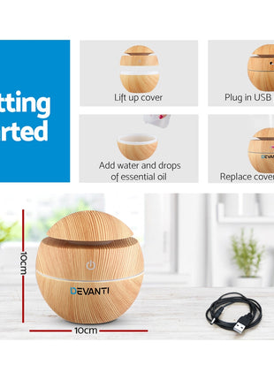 Devanti Aroma Diffuser Aromatherapy Light Wood 130ml