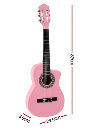 Alpha 34 Inch Classical Guitar Wooden Body Nylon String Beginner Kids Gift Pink
