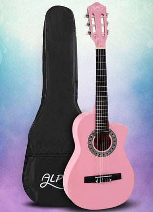 Alpha 34 Inch Classical Guitar Wooden Body Nylon String Beginner Kids Gift Pink