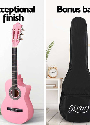 Alpha 34 Inch Classical Guitar Wooden Body Nylon String Beginner Kids Gift Pink