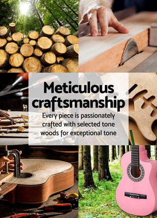 Alpha 34 Inch Classical Guitar Wooden Body Nylon String Beginner Kids Gift Pink