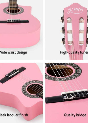Alpha 34 Inch Classical Guitar Wooden Body Nylon String Beginner Kids Gift Pink