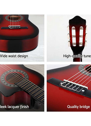 Alpha 34 Inch Classical Guitar Wooden Body Nylon String Beginner Kids Gift Red
