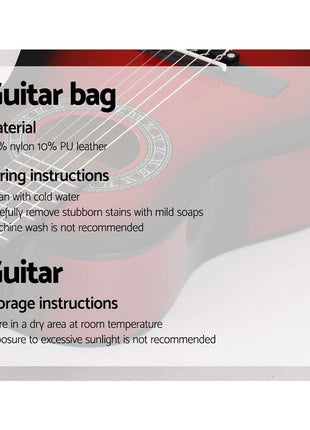 Alpha 34 Inch Classical Guitar Wooden Body Nylon String Beginner Kids Gift Red