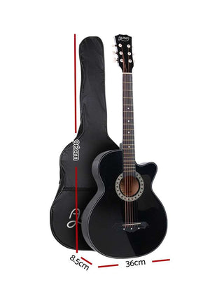 Alpha 38 Inch Acoustic Guitar Wooden Body Steel String Full Size Cutaway Black
