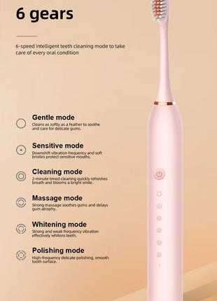 Rechargeable Toothbrush, Deep Cleaning Electronic Toothbrush, IPX7 Waterproof, with 4 Replacement Heads (Black with Four Brush Heads, 225 mm x 25 mm)