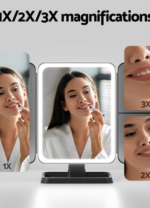 Embellir LED Makeup Mirror Tri-fold Lighted Vanity Mirrors 1X2X3X Magnifications