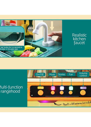 Keezi Kids Kitchen Pretend Play Set Cooking Sound Steam Light Function