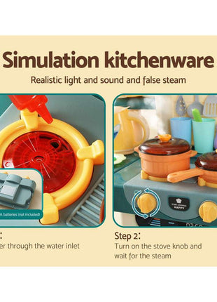 Keezi Kids Kitchen Pretend Play Set Cooking Sound Steam Light Function