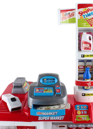 Keezi Kids Pretend Role Play Supermarket 24 Piece Playset Cash Register Trolley