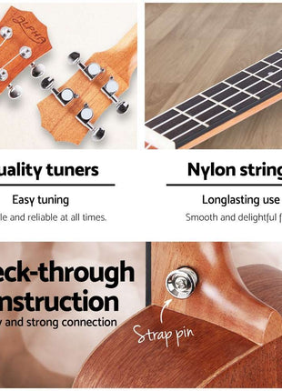 Alpha 23" Ukulele Natural Mahogany Concert Beginner Gift w/ Carry Bag