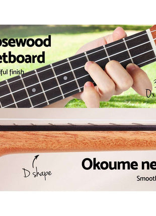 Alpha 23" Ukulele Natural Mahogany Concert Beginner Gift w/ Carry Bag